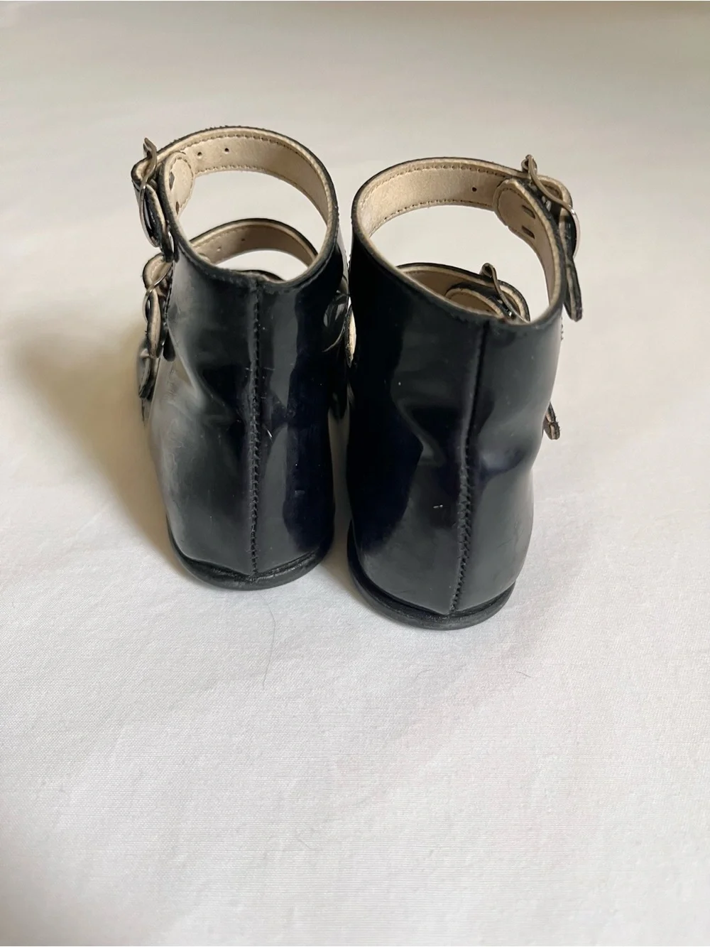 Vintage Black Patent Triple Buckle Toddler Mary Jane Boots